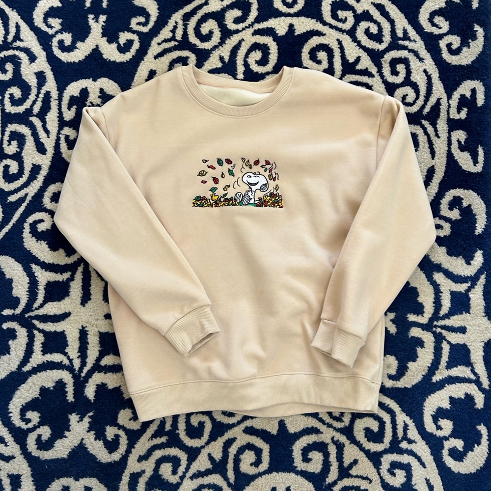 Beige Snoopy Embroidered Soft Sweatshirt